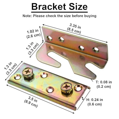 Bed Rail Brackets - Wooden Bed Frame Hardware - Heavy Duty Non-Mortise Bed Rail Fittings - Set of 4 (Screws Included)