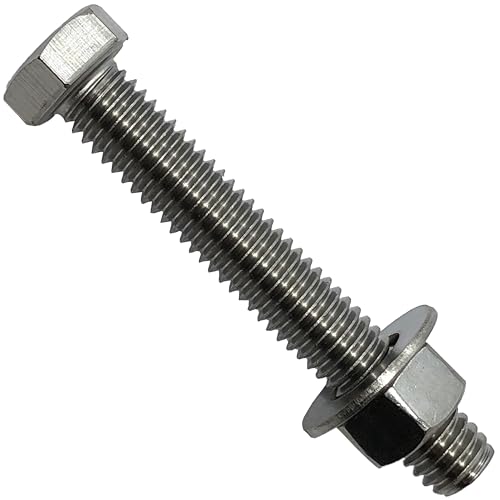 1/4" -20 x 6-304-Stainless Steel Bolts, Nuts & Washers - 18-8 HEX Head Bolt - 304 Grade. Interior-Exterior - Bolts + Nuts + Washers - 1/4 in x 6 in - Qty (5)