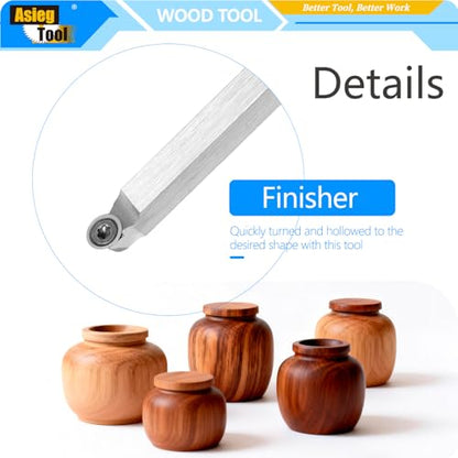 Woodturning Tools Set Carbide Tipped Lathe Chisel Finisher Tool Bar with Ci5 8.9mm Round Carbide Insert Cutter for Wood Hobbyist or DIY or Carpenter