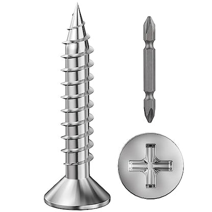 Wensilon (300Pcs) #8x1 Wood Screw Quick Metal Self Tapping Flat Head 304 Stainless Steel - color: Silver, size: #8x1