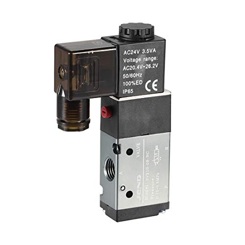 uxcell AC 24V 3 Way 2 Position 1/4" PT,Pneumatic Air Control NC Solenoid Valve,Internally Single Piloted Acting Type,3V210-08