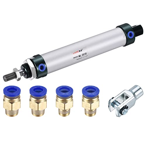MECCANIXITY Pneumatic Air Cylinder Double Action MAL25X100 25mm Bore 100mm Stroke with Y Connector and 4Pcs Quick Fitting Set - size: 25X100 mm