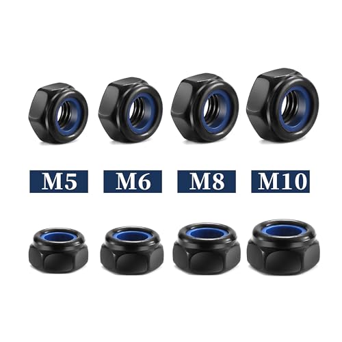 M6 x 1.0mm Nylon Insert Hex Lock Nuts 100Pcs 304 Stainless Steel Locknuts, Hex Drive, Black Oxide by SG TZH - color: Black, size: M6