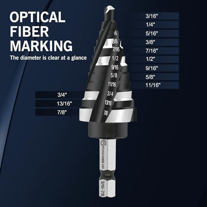 GMTOOLS M35 Four Spiral Flute Cobalt Step Drill Bit, 3/16"-7/8" Wear-Resistant TiAlN Coated Four-Flute Step Bit, 1/4" Hex Shank Unibit Step Bit for Metal, Stainless Steel, Aluminum, Wood, Plastic - style: Four blade 3/16-7/8