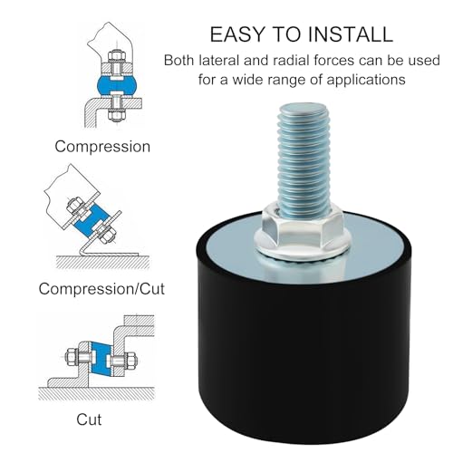 4 Pack M10 Rubber Isolator Mounts, 40 * 30mm Shock Absorber Rubber Cylindrical Vibration Isolation Anti Vibration Mount for Air Compressors/Garage Motor/Diesel Engines