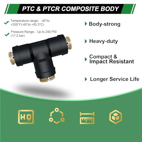 1/4" DOT Air Line Fittings Tee 3PCS, 1/4" OD x 1/4" OD x 3/8" OD - color: 1/4" * 1/4" * 3/8" 3PCS
