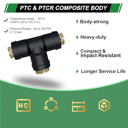 1/4" DOT Air Line Fittings Tee 3PCS, 1/4" OD x 1/4" OD x 3/8" OD - color: 1/4" * 1/4" * 3/8" 3PCS