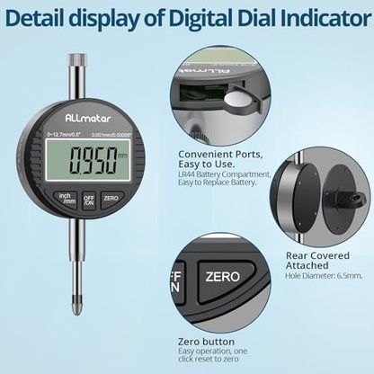 Digital Dial Indicator, 0-12.7mm Range, 0.001mm Resolution - size: 0-12.7mm,0.001mm