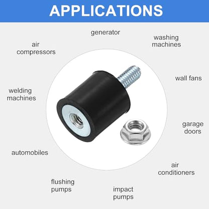 uxcell M3 Rubber Mounts, 4Pcs 10x10mm(DxH) Rubber Cylindrical Anti Vibration Isolator Shock Absorber with Lock Nut for Car Bobbin Generator Air Compressors - size: M3x8mm, 10x10mm Rubber