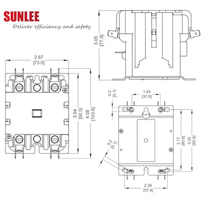 Sunlee controls 60 amp 2 Pole contactor 24V coil definite purpose contactor 42EF25AJ equivalent NEMA - size: 2P 60A 24VAC