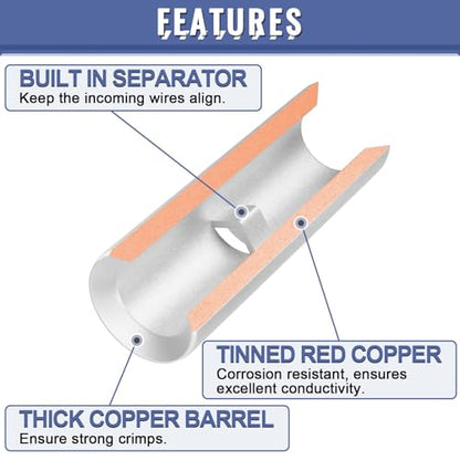 460PCS Non Insulated Butt Connectors Kit, Sopoby Butt Splice Connectors, 24-8 Gauge Uninsulated Wire Connectors of Tinned Red Copper, Electrical Crimp Terminals