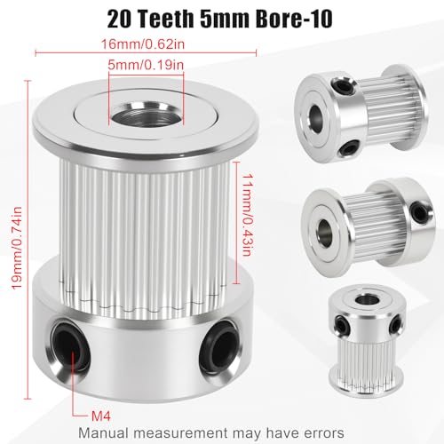 6 Pack GT2 Timing Belt Pulley 20 Teeth,5mm bore,synchronous Pulley (6, 20T-B5-10) - size: 20T-B5-10