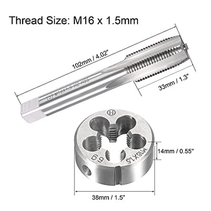 uxcell M16 x 1.5mm Metric Tap and Die Set, Machine Thread Screw Tap with Round Threading Die, Tap & Die Kit for Nut Screw Bolt Thread Repair - size: M16 x 1.5mm
