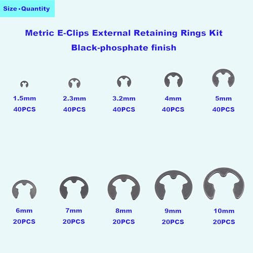 300PCS DIN 6799 Metric 1.5-10mm E-Clip External Retaining Ring Kit