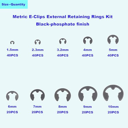 300PCS DIN 6799 Metric 1.5-10mm E-Clip External Retaining Ring Kit