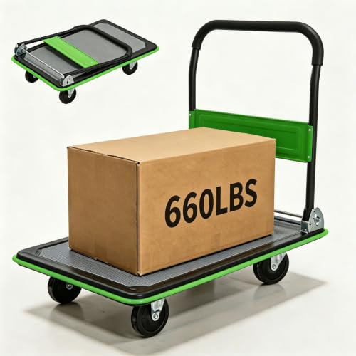 Foldable Platform Hand Truck, Heavy Duty Push Cart Dolly (Green) - color: 660lbs-green