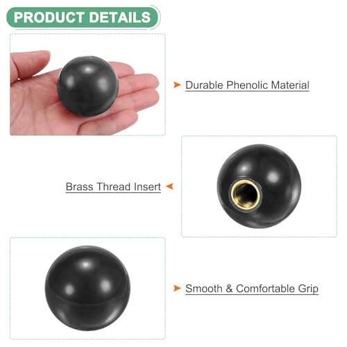 M METERXITY 4-Pack Threaded Ball Knobs, M12 Female Thread 40mm Dia. Thermoset Ball Knob for Lathe/Machine/Lawn Mowers, Round Phenolic Brass Insert Lever Handle [Black] - color: Black, size: M12x40mm