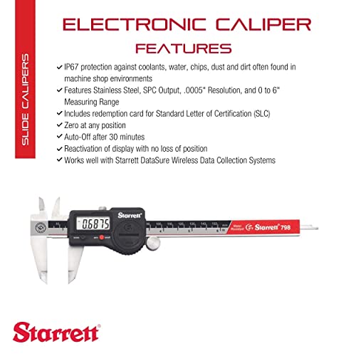 Starrett Stainless Steel IP67 Electronic Slide Caliper, 0-6" Range,
