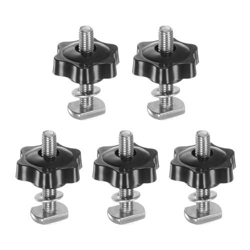 HARFINGTON 5Set T Track Bolts Knob Kit M8 x 45mm Threaded Bolts M8 x 38mm Hex Hand Nut Clamping Knob with Washer for Woodworking Jigs and Fixtures, Black - color: Black, size: M8 x 45mm/M8 x 38mm