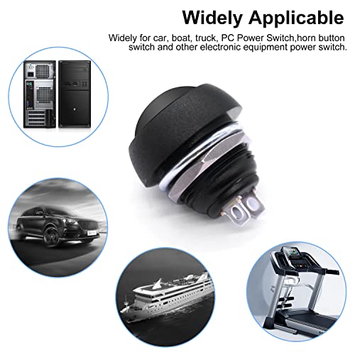 Twidec/2Pcs 12mm 1/2" Mounting Hole On Off Mini Round Waterproof Momentary Push Button Switch Black with Pre-soldered Wires PBS-33B-BK-X-2PCS - color: Black-12mm-2PCS, size: Momentary
