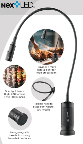 NextLED NT-7647-F Magnetic BBQ Grilling Light for Outdoor Grill, Warm Natural Lighting Shows True Color of Your Food, 18-Inch Flexible Gooseneck, Heat & Weather Resistant, IP-54, Gift for Dad