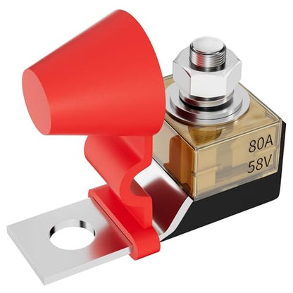 Joinfworld MRBF Terminal Fuse Block 80A 58V DC Battery Terminal Fuse Kit with 5/16" Stud Marine Battery Fuse and Waterproof Cap for Boat Truck RV Construction Vehicles - size: 80A