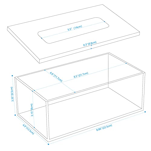 SANRUI Clear Acrylic Facial Tissue Box Cover Holder with 8mm Top Lid Rectangle Napkin Dispenser Organizer for Bathroom, Kitchen and Office Desk - color: Clear