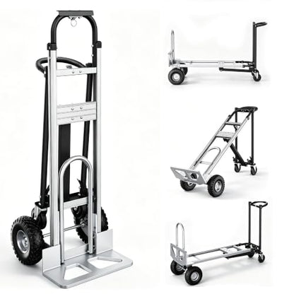 4 in 1 Folding Hand Truck, 1000lbs Capacity Dolly Cart Industrial Convertible Heavy Duty with Retractable Handle and 4 Rubber Wheels, Collapsible Cart for Moving Home, Office, Warehouse Black - color: Silver+black-1000