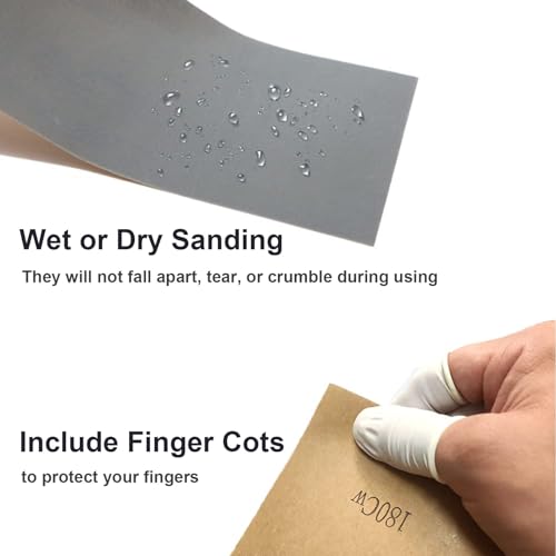 Extra Fine Sand Paper 120 to 20000 High Grit, 22 PCS Sandpaper Sheets with 3 Finger Cots, Assorted Wet Sanding Paper Automotive Sandpaper Assortment, for Car Wood Metal Furniture 9.1 x 3.6'' (22 PCS) - style: 22PCS