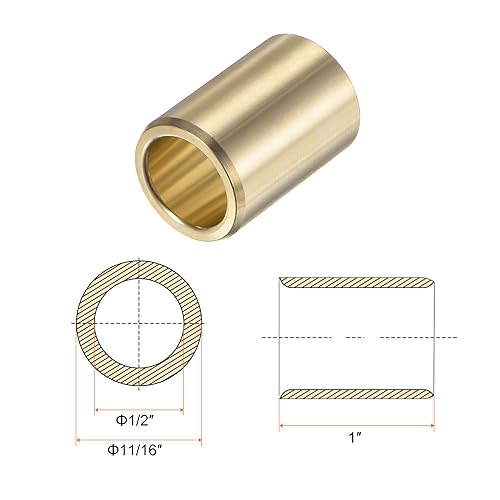 HARFINGTON 2pcs Sleeve Bearings 1/2" Bore 11/16" OD 1" Length Wrapped Oilless Bushing Brass Alloy for Transmission Conveyor System - size: 1/2" x 11/16" x 1"