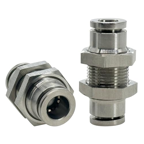 2Pcs Bulkhead Union 1/4" x 1/4" Tube OD Push to Connect Tube Fitting - size: 1/4" OD