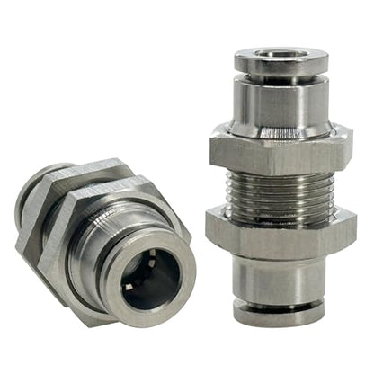 2Pcs Bulkhead Union 1/4" x 1/4" Tube OD Push to Connect Tube Fitting - size: 1/4" OD