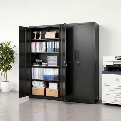 VEVOR Metal Storage Cabinet, Lockable Steel Garage Cabinet with Magnetic Doors and Adjustable Shelves, 2 Keys, 5-Tiers Tall Tool Locker for Home, Office, School, Pantry, Warehouse, Laundry, Black - color: Black, size: 16"D x 32"W x 69"H