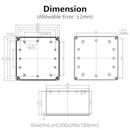 LeMotech Waterproof Dustproof IP67 Junction Box DIY Case Enclosure Gray 7.9 x 7.9 x 5.1 inch (200 x 200 x 130 mm) - size: 7.9" x 7.9" x 5.1" (1pc)