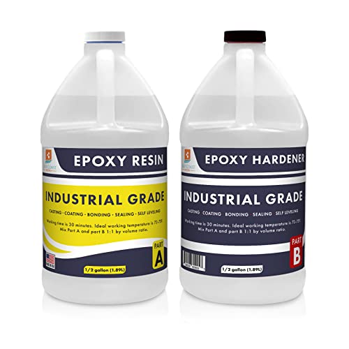 Industrial Grade 1:1 Epoxy Resin 1 Gallon Kit | Easy to Use, Super Strong, Glossy, Clear, Water-Resistant | For Bonding, Sealing, Casting, Coating, Filling, Gluing - (1/2 gallon + 1/2 gallon)
