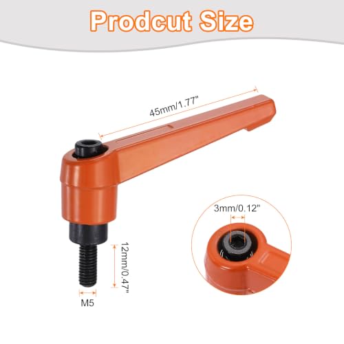 uxcell Clamping Lever Handles for Lathe, M5x12mm Male Thread Orange - size: M5x12mm