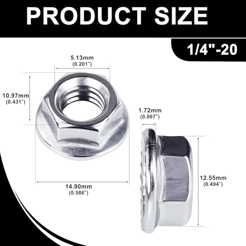 1/4"-20 Serrated Flange Hex Nuts Locknuts 50pcs HS/LM-03 - size: 1/4-20
