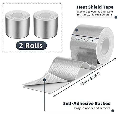 Zonon 2 Rolls Aluminum Foil Tape Heat Shield Tape Barrier Adhesive Reflective Fiberglass Thermal Insulation Reflective Material High Temp Protection(Silver,2 Inch X 32.8 ft) - color: Silver, size: 2 Inch X 32.8 ft