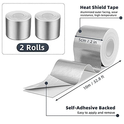 Zonon 2 Rolls Aluminum Foil Tape Heat Shield Tape Barrier Adhesive Reflective Fiberglass Thermal Insulation Reflective Material High Temp Protection(Silver,2 Inch X 32.8 ft) - color: Silver, size: 2 Inch X 32.8 ft