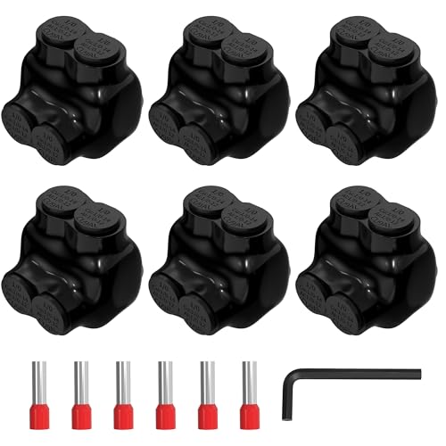 Joinfworld 2 Port Insulated Multi Tap Connector 1/0-14 AWG Aluminum to Copper Wire Connectors Single Side Entry Black Electrical Cable Connectors with Slotted Allen Hex - 6 Pack - color: 1/0-14 AWG(6pcs)