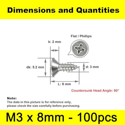 #4 x 5/16" (M3x8mm) 304 Stainless Steel Flat Head Wood Screws, 100pcs - size: #4 x 5/16''-100pcs