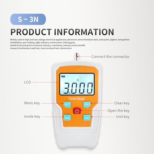 Digital Force Gauge Push and Pull Meter Dynamometer Tension Pressure Tester Thrust Meter Compression Load Plug Force Destructive Tests 3N/0.3kg/0.65lb - size: 0.65LB 3N