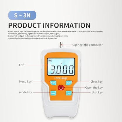 Digital Force Gauge Push and Pull Meter Dynamometer Tension Pressure Tester Thrust Meter Compression Load Plug Force Destructive Tests 3N/0.3kg/0.65lb - size: 0.65LB 3N