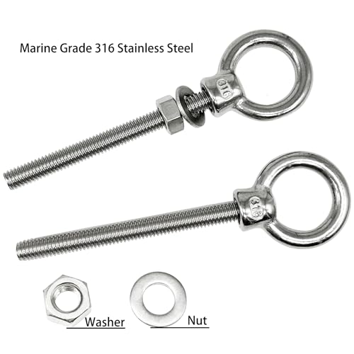 Eye Bolts, 2pack 1/2" x 4-3/4" Heavy Duty Shoulder Lifting Ring Threaded Eyebolts with Nuts Washers 316 Stainless Steel Marine Grade Eyebolt