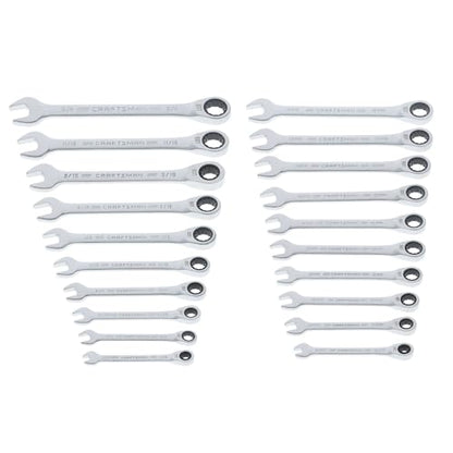 CRAFTSMAN Ratchet Wrenches Set, 20 Pc, 90 Tooth SAE/Metric Ratcheting Wrench Set with Case, 4 Degree Arc Swing (CMMT87220)