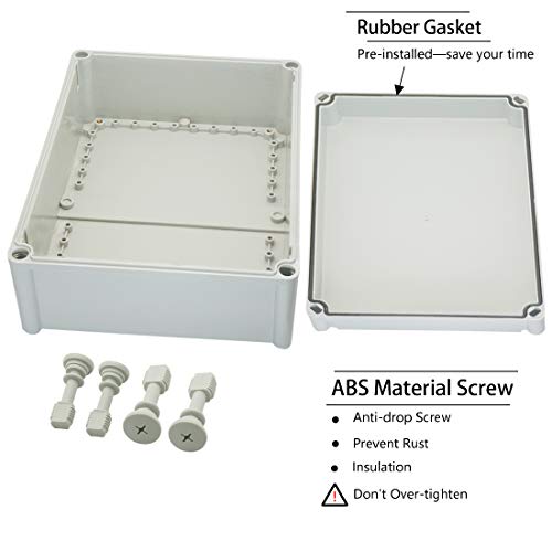 Zulkit Junction Box ABS Plastic Dustproof Waterproof IP67 Junction Boxes Universal Electrical Project Enclosure DIY Electronic Project Box Grey 14.96 x 11.02 x 5.12 inch (380 x 280 x 130 mm) - size: 14.96" x 11.02" x 5.12"