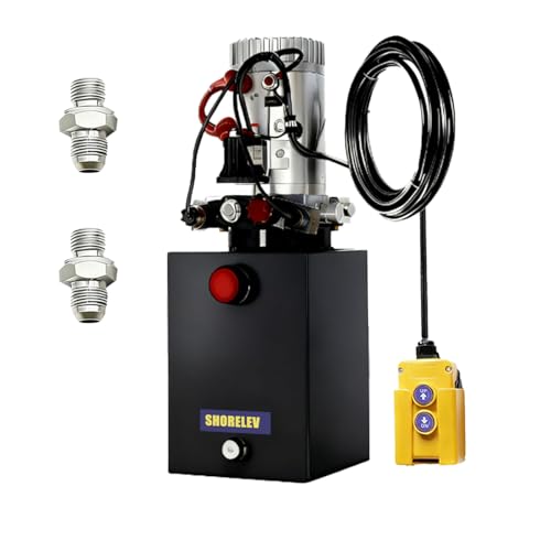 Hydraulic Power Unit 8 Quart 12V DC Double Acting, 8L Iron Reservoir, 0.91 GPM Flow Rate 3200 PSI for Dump Trailers, Lift Gates, Truck Hoists, Hydraulic Pump for Dump Trailer Car Lifting - color: Black, size: 12V DC 8QT Iron