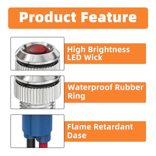 GASHER 5 PCS Energy Saving Indicator Light, LED Light 12V/24V/110V 20mA Panel Mount Light, Mounting Hole Size 8mm(5/16inch) Red LED (110V) - color: Red, size: 8MM（110V）