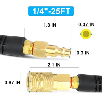 2PCS Polyurethane Recoil Air Hose, 1/4" ID by 25FT, Yellow - color: Yellow, size: 1/4" ID x 25FT