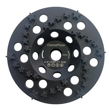Diamond Grinding Cup Wheel for Concrete & Masonry, 30 Aggressive Star Segments, 4.5 Inch 5/8"-11 Thread, 30 Grit - style: 4.5"